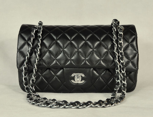 AAA Chanel Classic Flap Bag 1112 Black Leather Silver Hardware